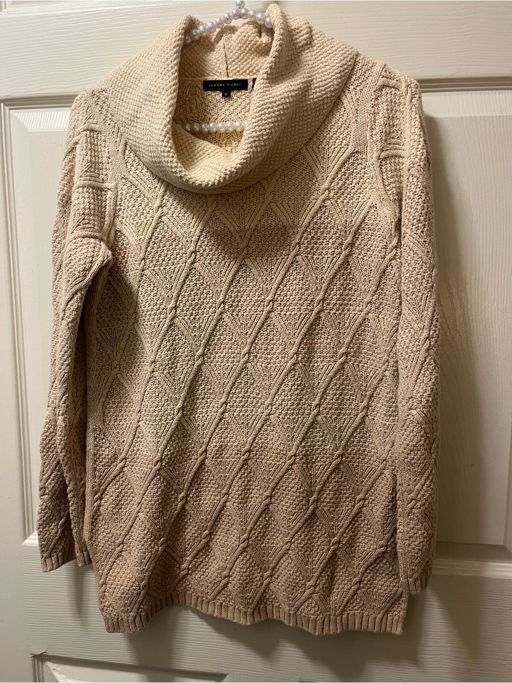 Jeanne Pierre Women’s Small 100% Cotton Cable Knit Cowl Neck Sweater oatmeal